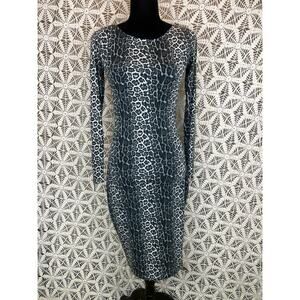 Yizoo Grey Leopard Zipper Sleeve Dress